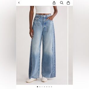 MOTHER pipe dream button sneak high waist frayed hem wide leg jeans